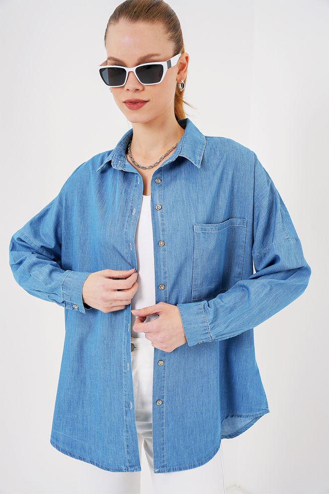 Bigdart Camisa Azul Oversized Casual Com Gola Polo Roupas por atacado Casual