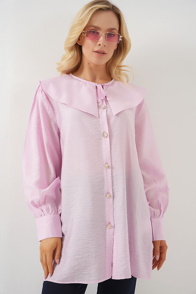 Bigdart Pink Buttoned Puff Sleeve Tunic Wholesale Clothing Lounge