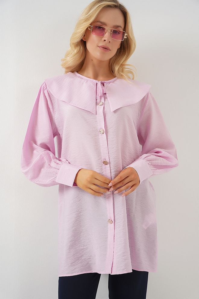Bigdart Pink Buttoned Puff Sleeve Tunic Wholesale Clothing Spring