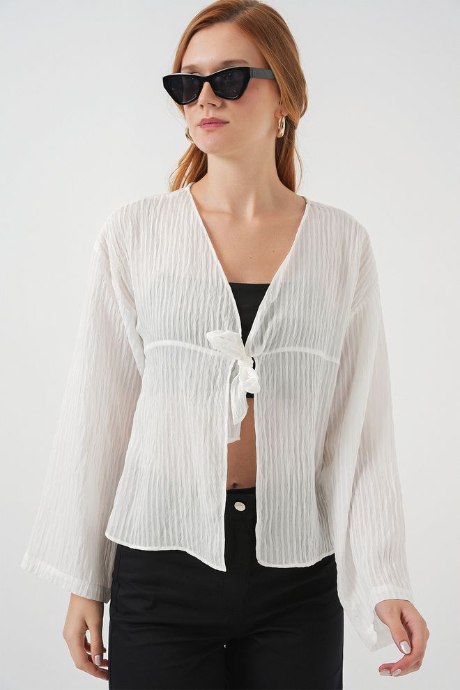 Bigdart Chemisier Blanc Avec Encolure En V Et Manches Longues Vêtements en gros Décontracté