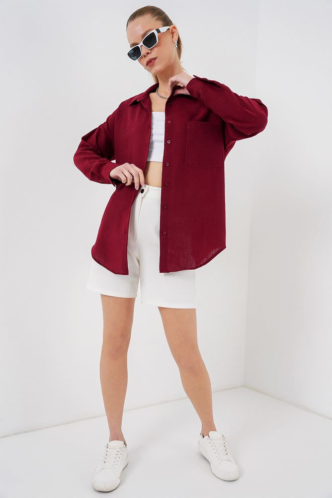 Bigdart Camicia Bordeaux Oversize Casual Elegante Abbigliamento all'ingrosso 1