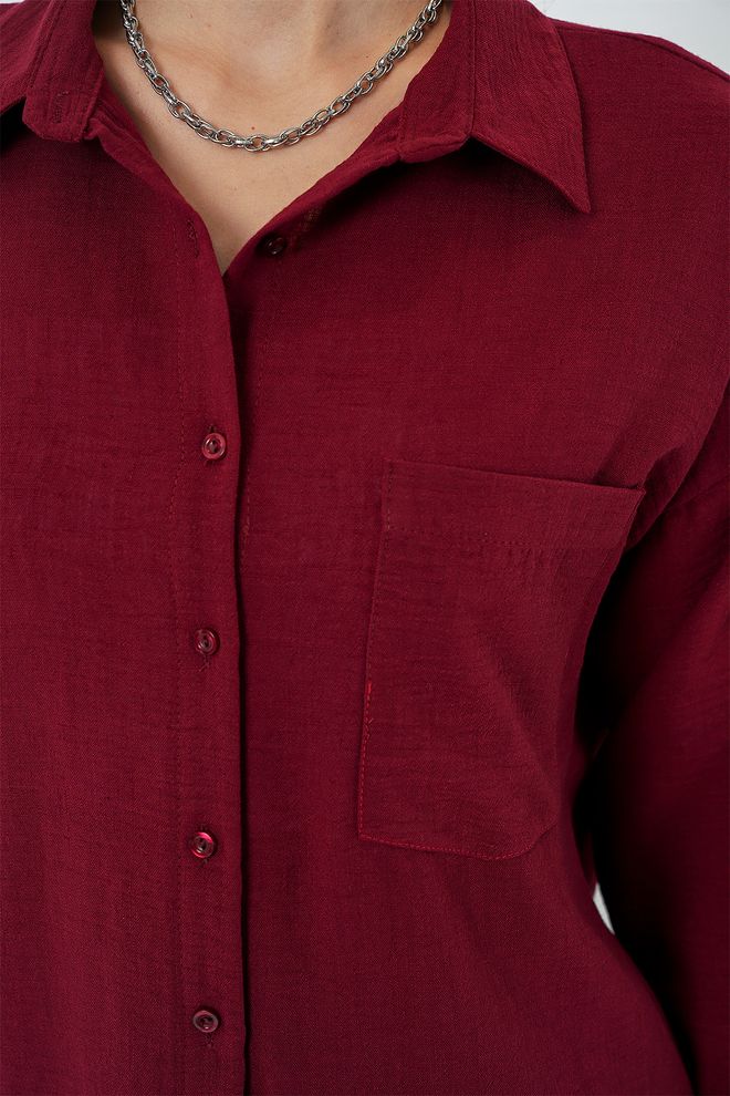 Bigdart Camicia Bordeaux Oversize Casual Elegante Abbigliamento all'ingrosso Abbigliamento di strada