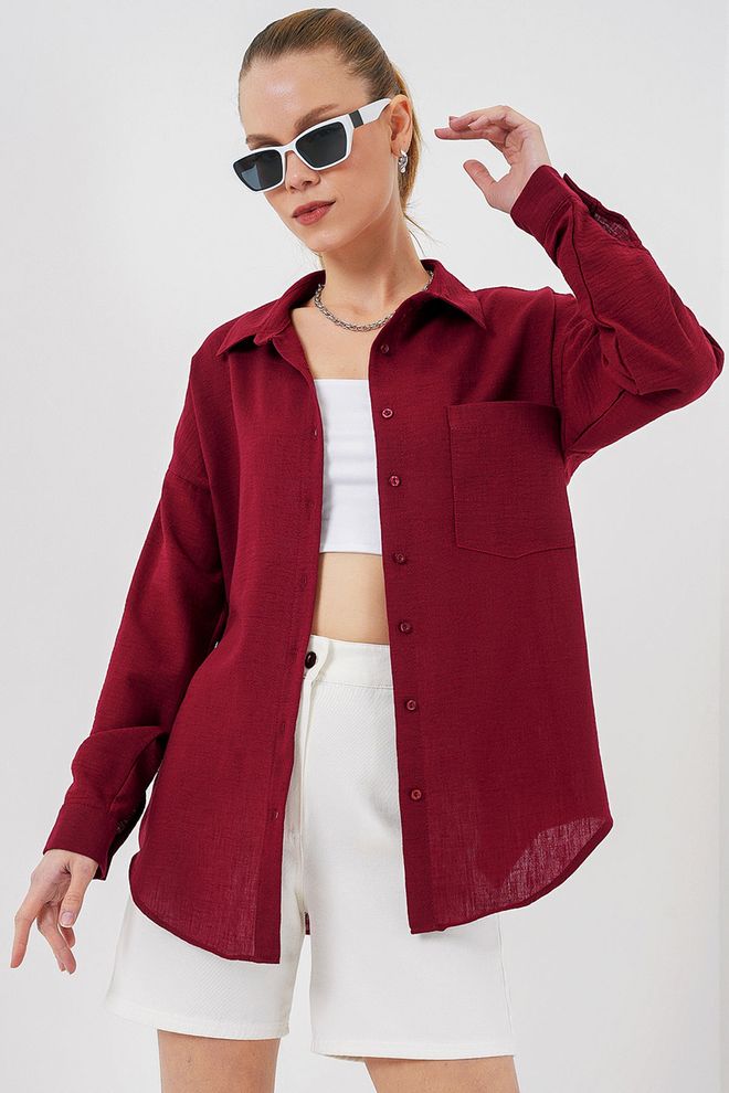 Bigdart Camicia Bordeaux Oversize Casual Elegante Abbigliamento all'ingrosso Casuale