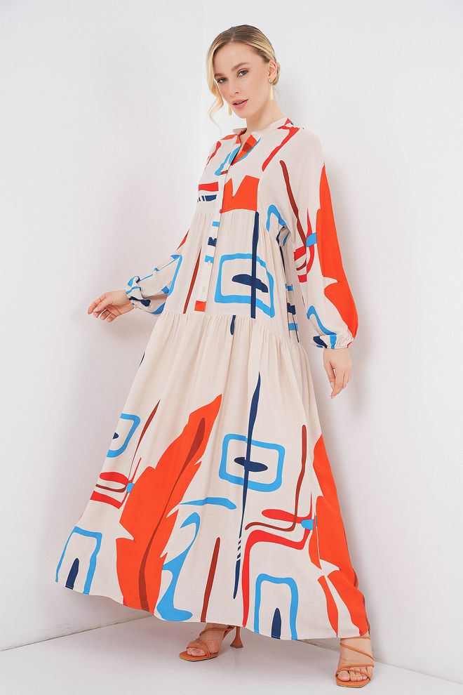 Bigdart Vestito Boho Beige Smock Con Collo A Scialle Abbigliamento all'ingrosso Modesto