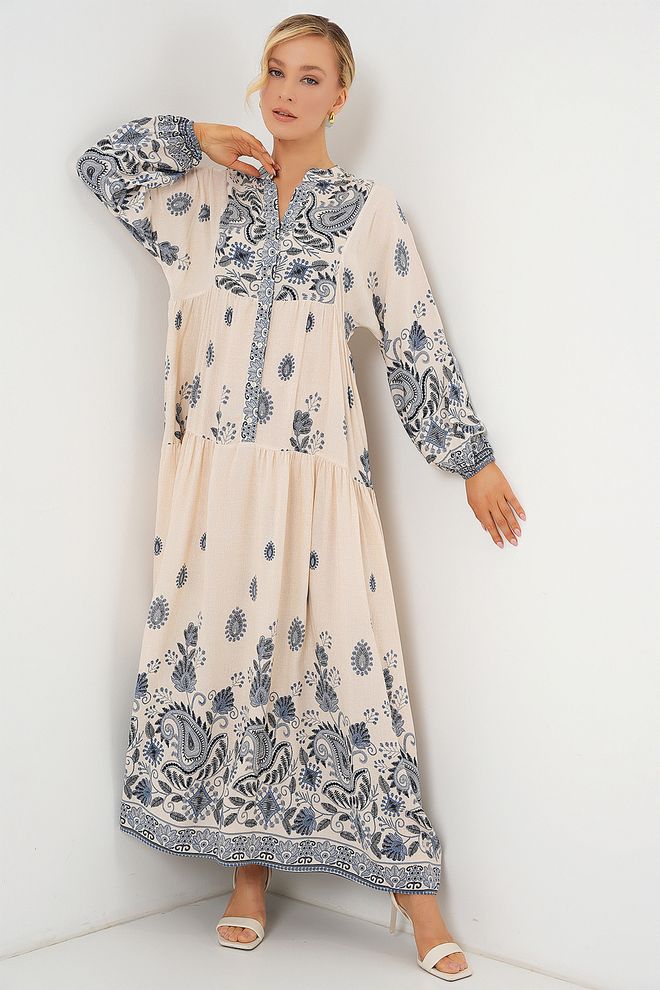 Bigdart Beiges Kaftankleid Mit Paisley Floral Muster Großhandelskleidung Modest