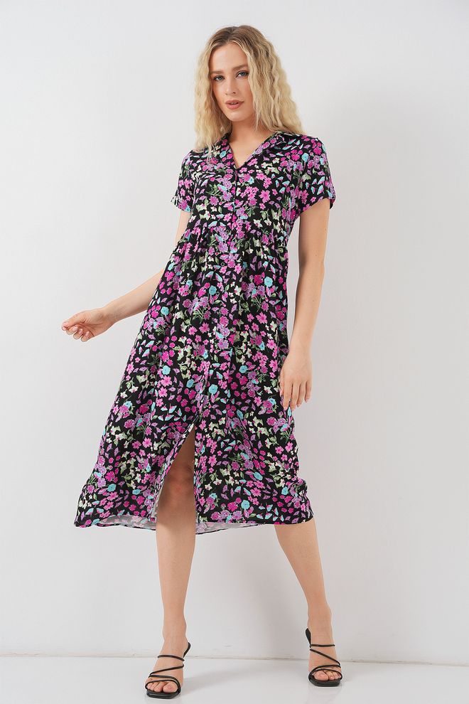 Bigdart Zwarte Fit And Flare Jurk Met V hals En Midi lengte Groothandel Kleding 1