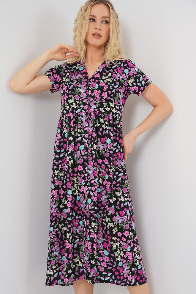Bigdart Zwarte Fit And Flare Jurk Met V hals En Midi lengte Groothandel Kleding Casual