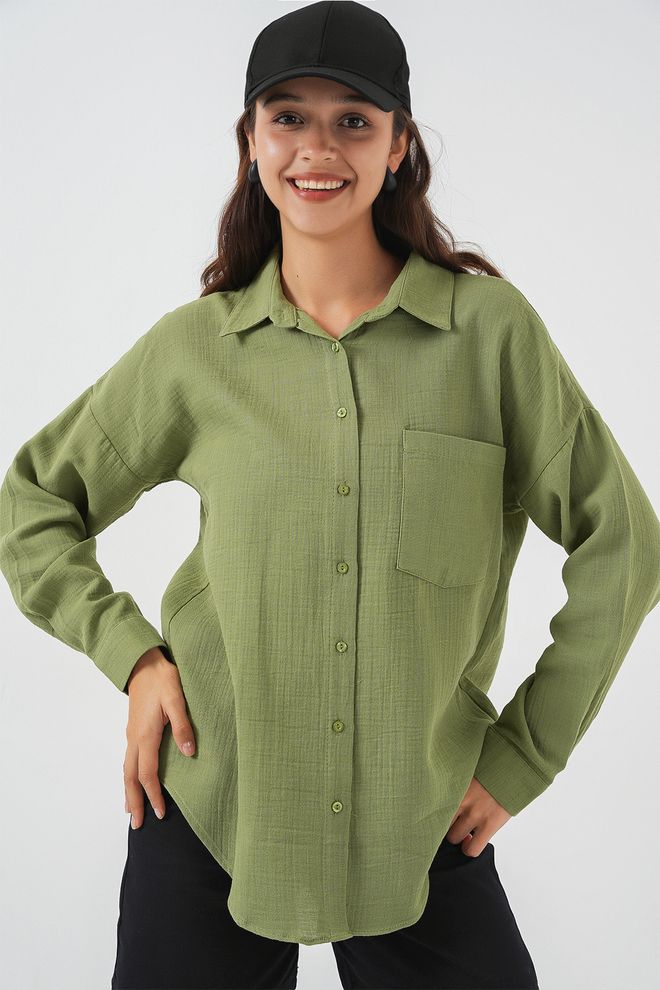 Bigdart Green Casual Oversized Fit Shirt Wholesale Clothing Modest