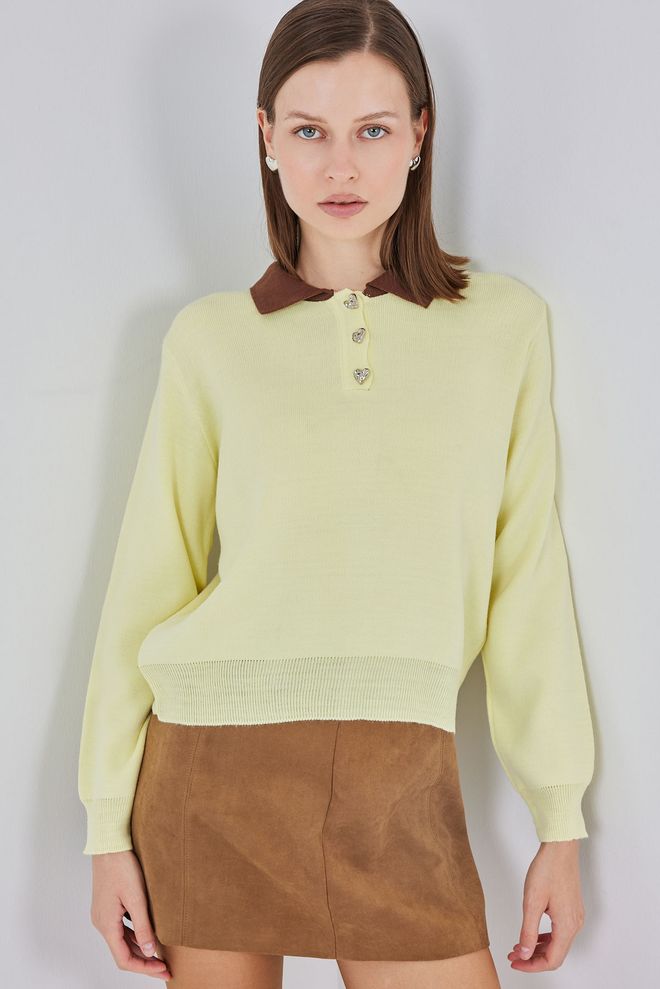 Bigdart Yellow Polo Neck Casual Sweater Wholesale Clothing Casual