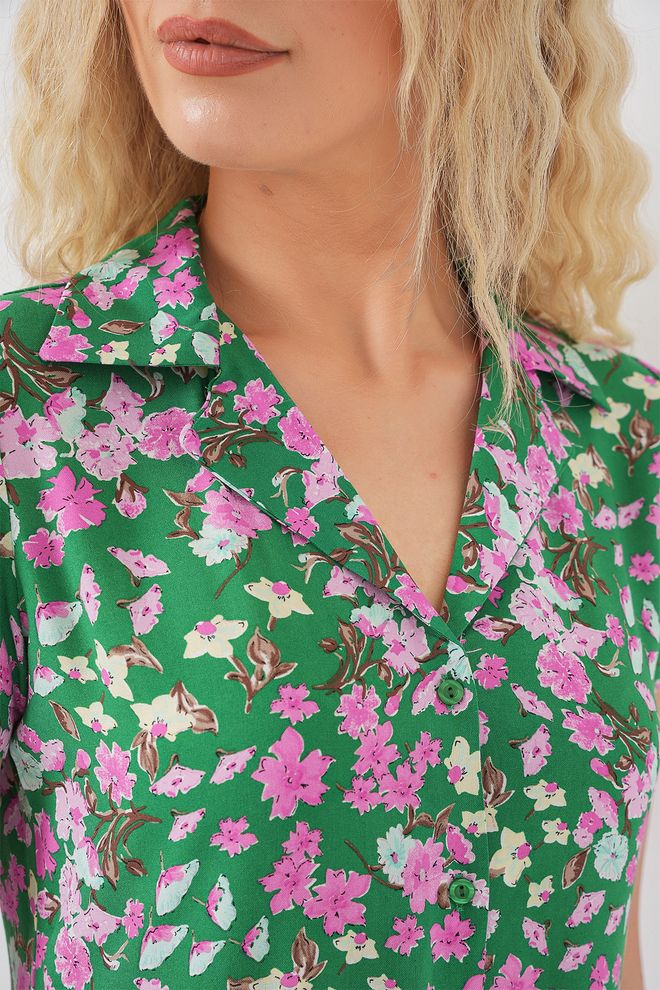 Bigdart Groene Bloemen Shift Jurk Met V hals En Midi Lengte Groothandel Kleding Boho