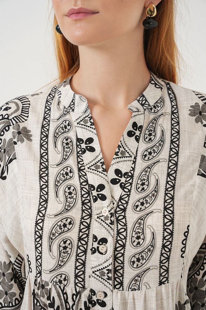 Bigdart Beżowa Sukienka Smoking Z Dekoltem Typu Grandad I Wzorem Paisley Hurtowa sprzedaż odzieży Casual