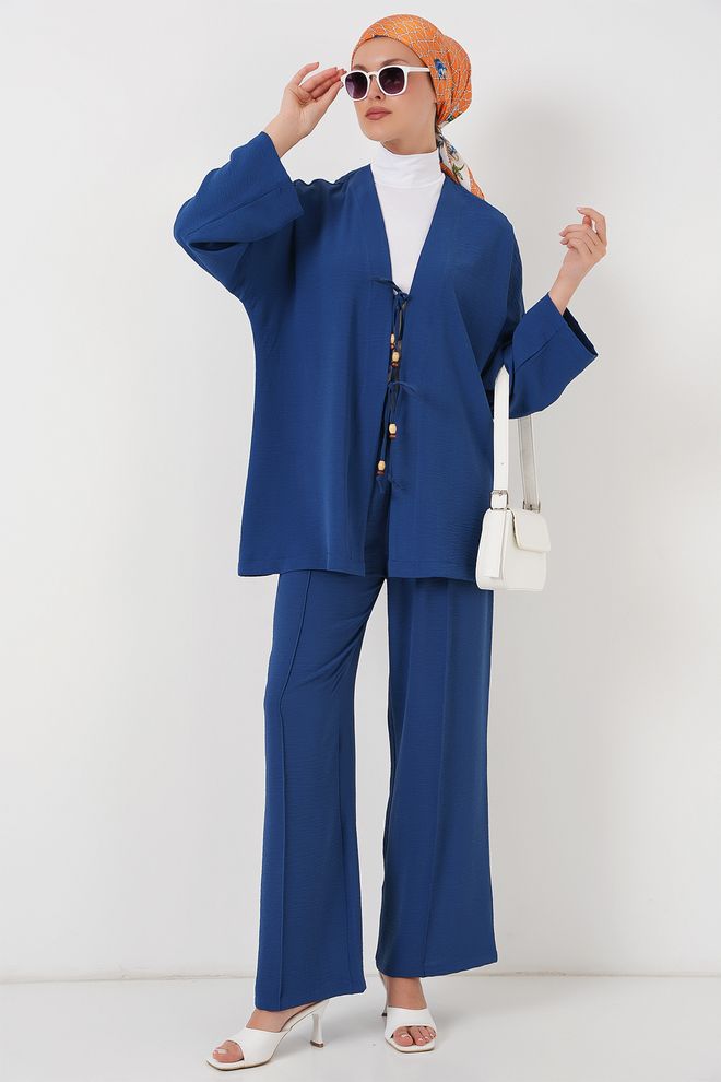 Bigdart Blue Ethnic Oversized Fit Tie Closure Suit Wholesale Clothing Modest