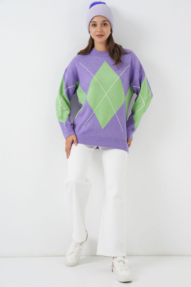 Bigdart Camisola Roxa Xadrez Oversized Roupas por atacado 1
