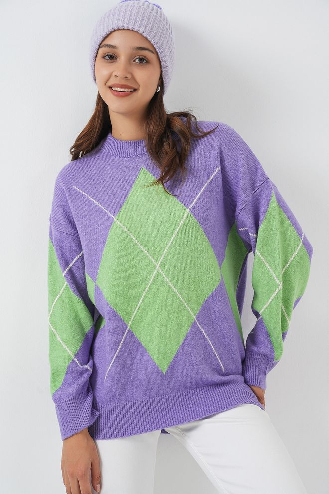 Bigdart Camisola Roxa Xadrez Oversized Roupas por atacado Outono