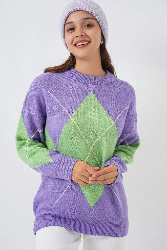 Bigdart Camisola Roxa Xadrez Oversized Roupas por atacado A relaxar