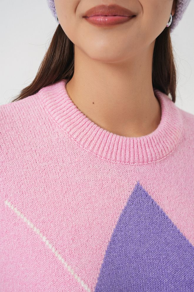 Bigdart Camisola Rosa Xadrez Com Decote Crew Roupas por atacado Vintage