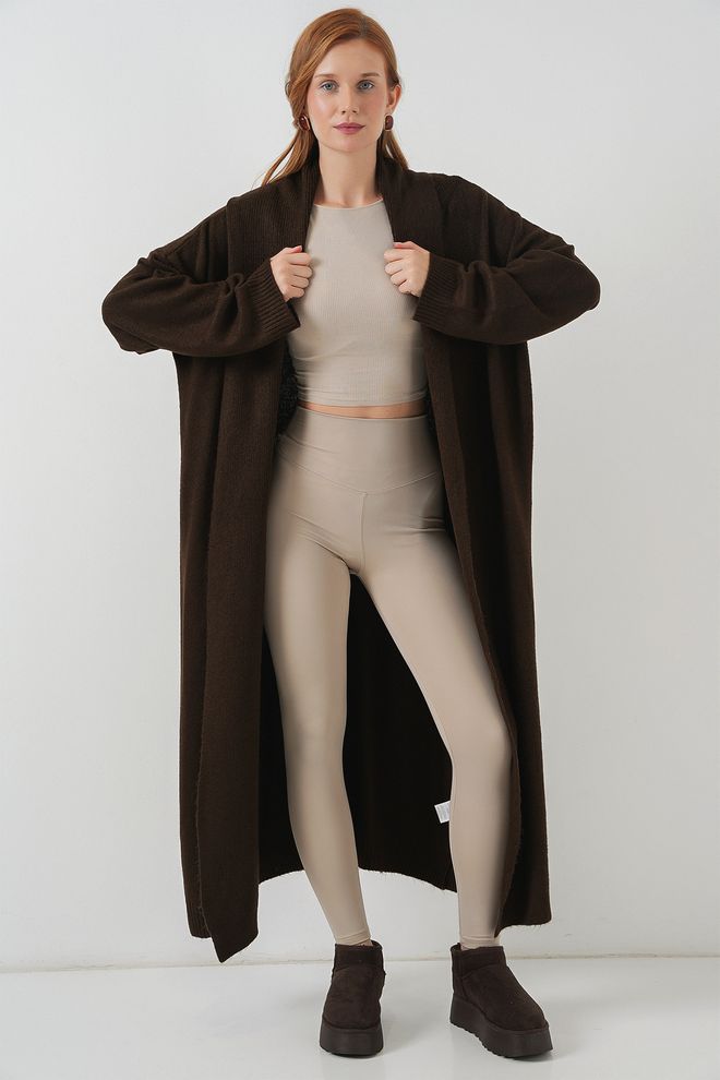 Bigdart Gilet Brun Col Châle Coupe Grande Taille Et Long Vêtements en gros Décontracté