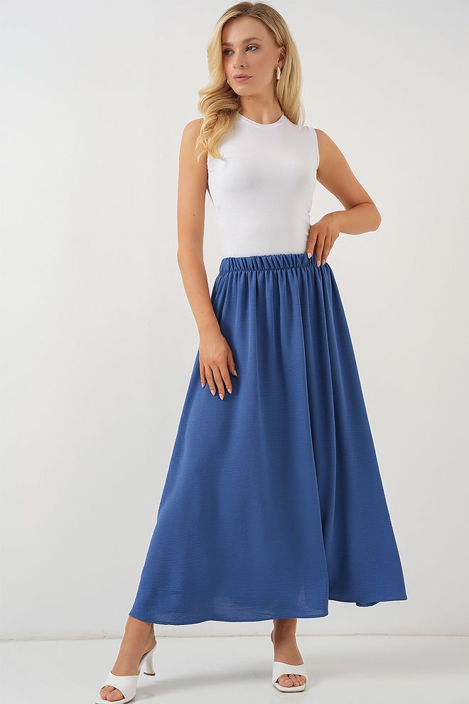 Bigdart Blue Flared Maxi Skirt With High Waist Wholesale Clothing Modest