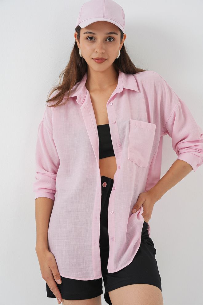 Bigdart Camicia Rosa Casual Con Collo Dentellato E Chiusura Abbottonata Abbigliamento all'ingrosso Primavera