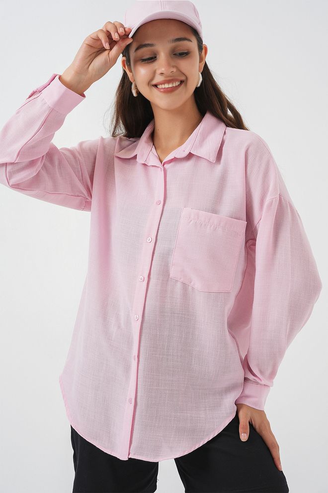 Bigdart Chemise Rose Décontractée Avec Encolure Échancrée Et Boutonnage Vêtements en gros Modeste
