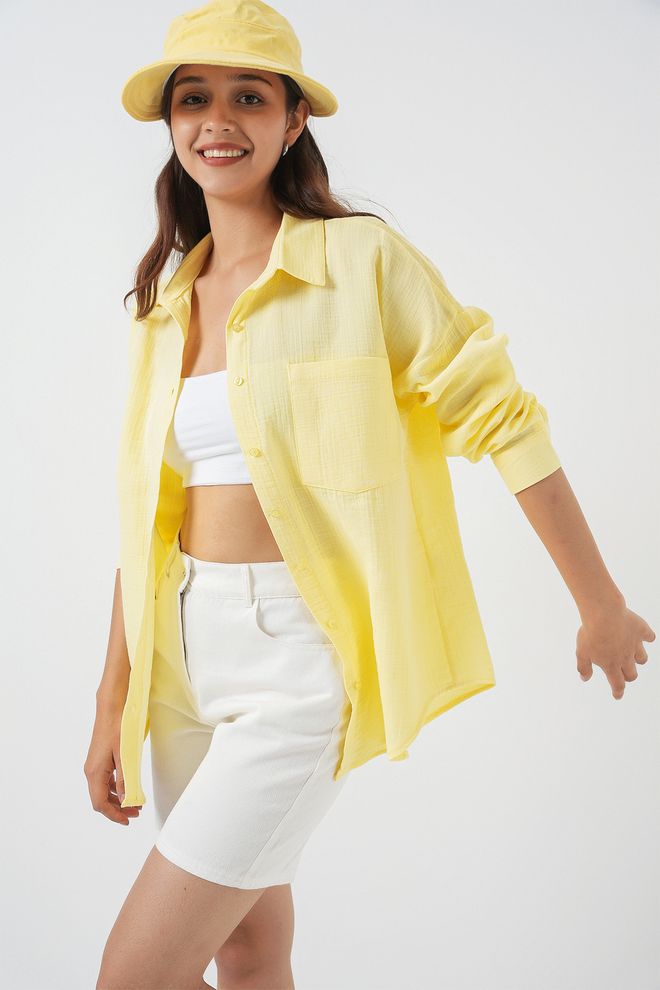 Bigdart Жълта Небрежна Риза С Копчета И Oversized Кройка Дрехи на едро Пролет