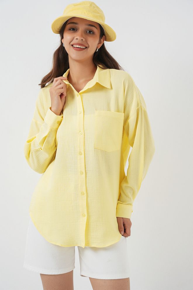 Bigdart Жълта Небрежна Риза С Копчета И Oversized Кройка Дрехи на едро Небрежен