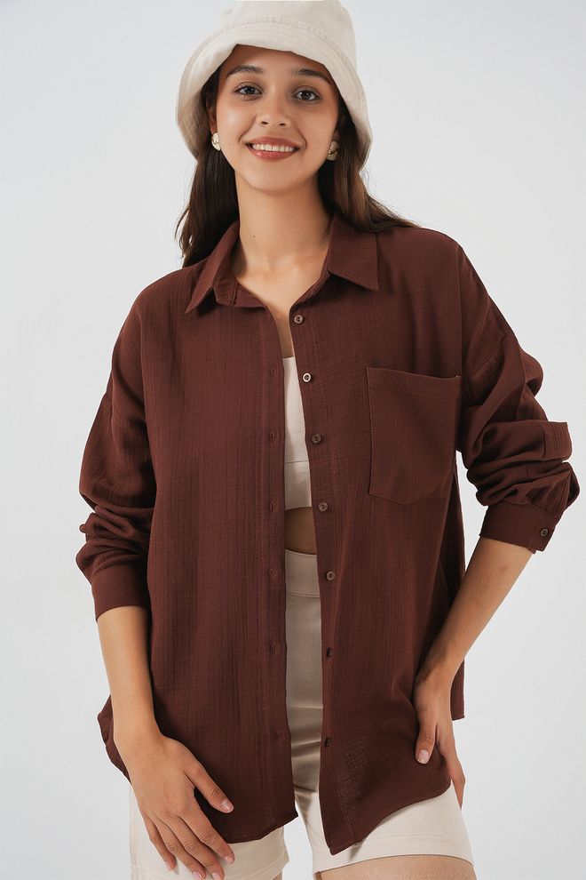 Bigdart Chemise Brun Casual Streetwear Grande Taille Vêtements en gros Décontracté