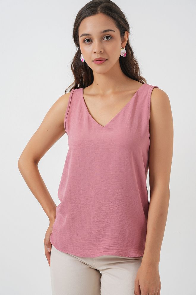 Bigdart Chemisier Rose Avec Encolure En V Et Mancherons Vêtements en gros Décontracté