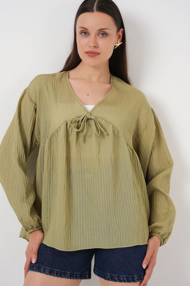 Bigdart Χακί Casual Μπλούζα Oversized Με V λαιμόκοψη Χονδρικό εμπόριο ενδυμάτων Απλό
