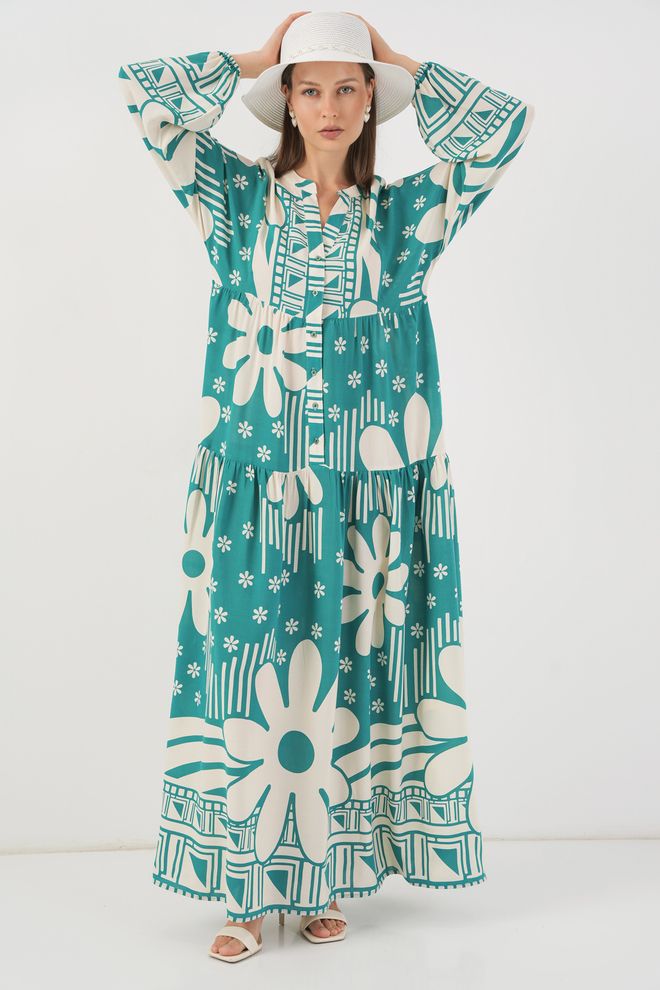Bigdart Beiges Boho Smock Kleid Mit Floralen Und Geometrischen Mustern Großhandelskleidung Modest