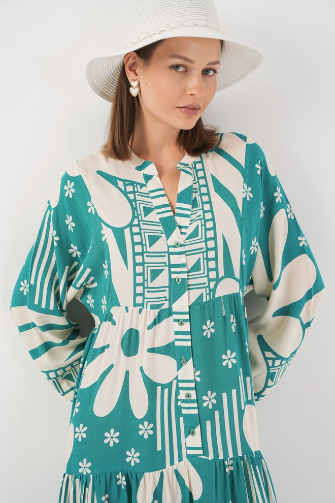 Bigdart Rochie Boho Bej Tip Smock Cu Modele Florale Și Geometrice Îmbrăcăminte cu ridicata 1