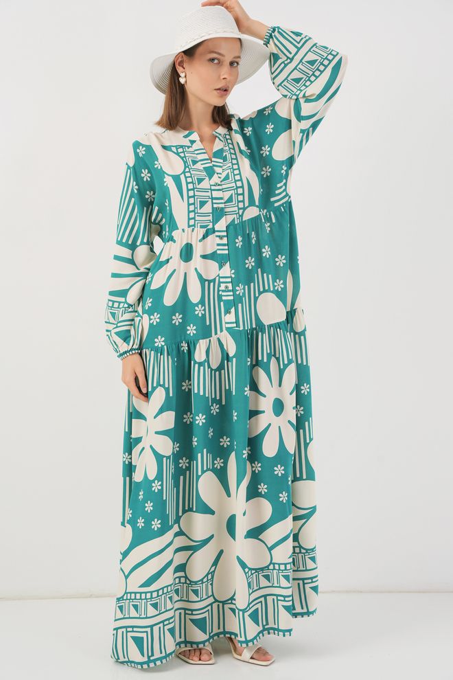 Bigdart Rochie Boho Bej Tip Smock Cu Modele Florale Și Geometrice Îmbrăcăminte cu ridicata Primăvară