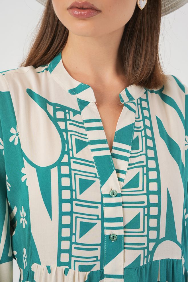 Bigdart Rochie Boho Bej Tip Smock Cu Modele Florale Și Geometrice Îmbrăcăminte cu ridicata Casual