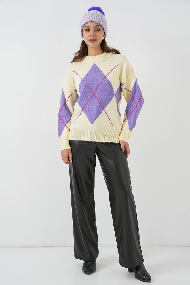 Bigdart Camisola Bege Aos Quadrados Oversized Roupas por atacado 1