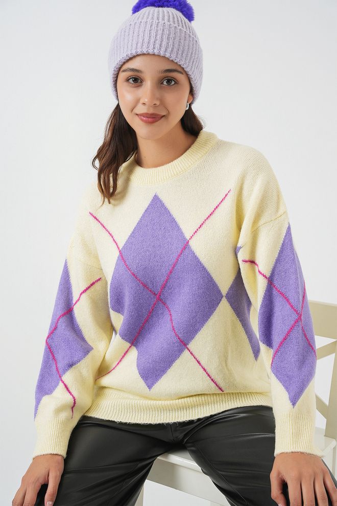 Bigdart Camisola Bege Aos Quadrados Oversized Roupas por atacado A relaxar