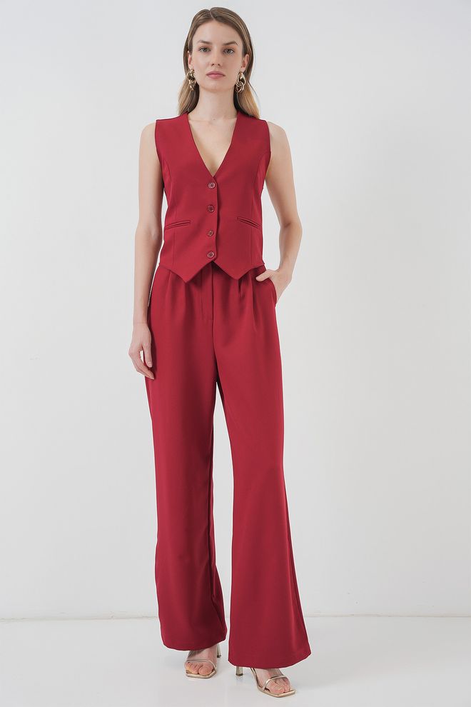 Bigdart Costume Formel Rouge Bordeaux Sans Manches Avec Encolure En V Vêtements en gros Décontracté