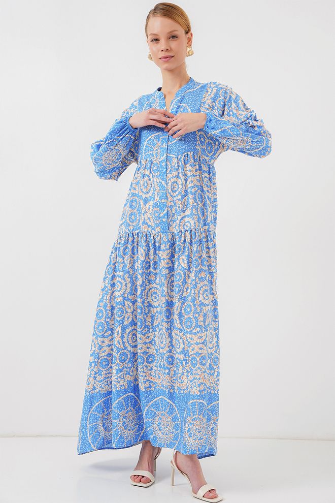 Bigdart Rochie Smock Elegantă Albastră Până La Podea Cu Guler Grandad Îmbrăcăminte cu ridicata Primăvară