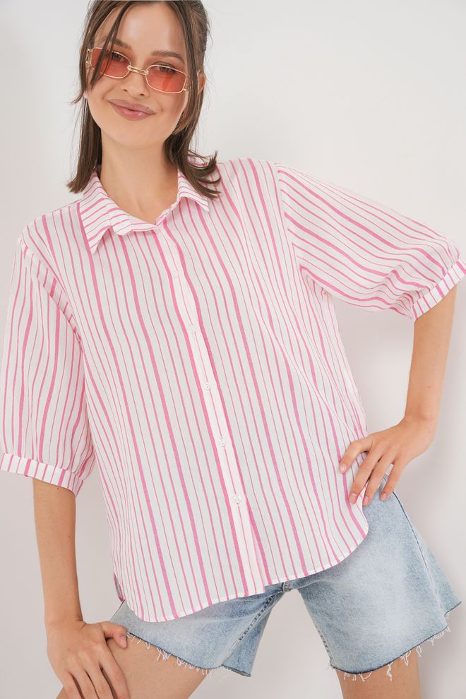 Bigdart Chemise Blanche Décontractée Rayée Col Polo Vêtements en gros Décontracté