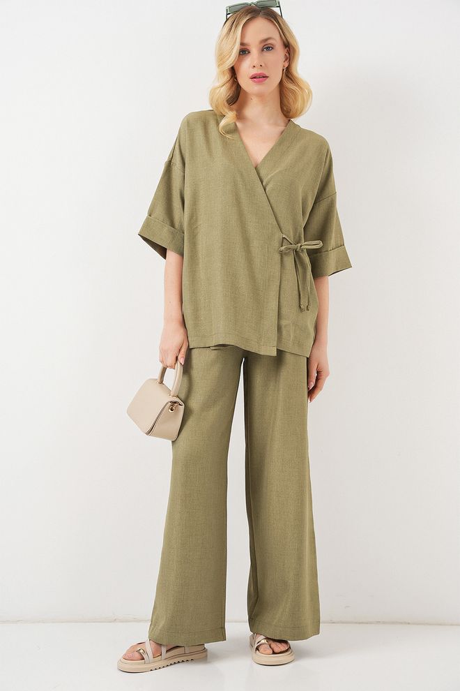Bigdart Khaki Elegant Casual Suit With Wide Leg Palazzo Pants Wholesale Clothing Modest