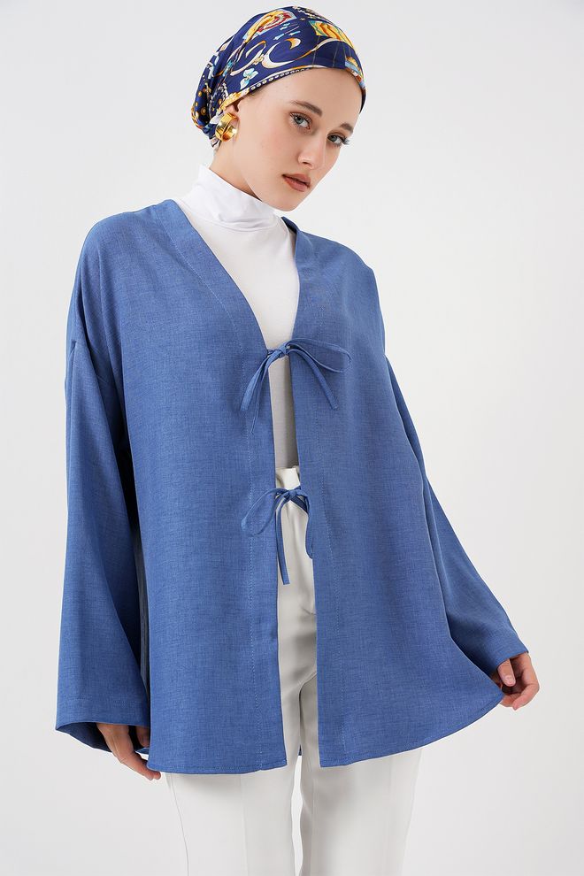 Bigdart Blue Kimono With Oversized Fit And V Neck Wholesale Clothing Modest