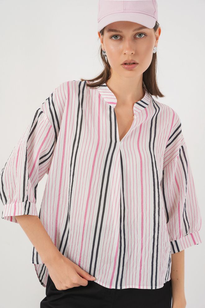 Bigdart White Striped Casual Oversized Blouse Wholesale Clothing Spring