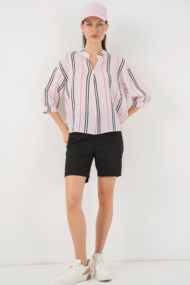 Bigdart White Striped Casual Oversized Blouse Wholesale Clothing 1