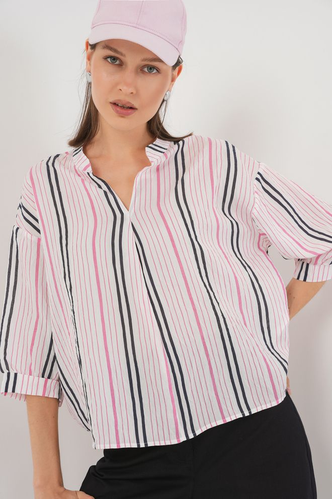 Bigdart White Striped Casual Oversized Blouse Wholesale Clothing Modest