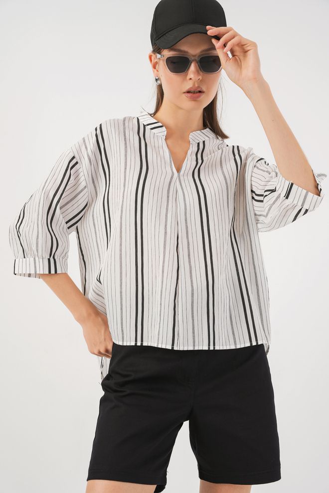 Bigdart Striped Oversized Blouse 967 Stone Wholesale Clothing 0
