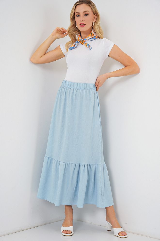 Bigdart Blue Layered High Waist Maxi Skirt Wholesale Clothing Modest