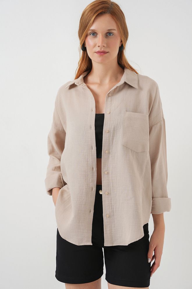 Bigdart Beige Casual Modest Shirt Wholesale Clothing Modest