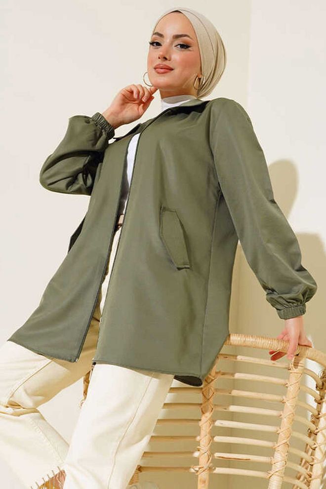 Bigdart Trench Verde Con Colletto A Punta E Cerniera Abbigliamento all'ingrosso Modesto