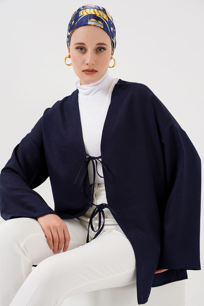 Bigdart Μπλε Μαρέν Κιμονό Μεγάλα Μεγέθη V Neck Γραβάτα Χονδρικό εμπόριο ενδυμάτων Απλό