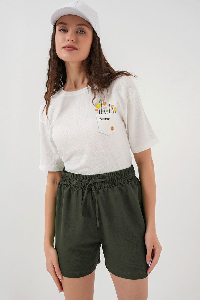 Bigdart Calções Verdes Casuais Paper Bag Cintura Alta Roupas por atacado Casual