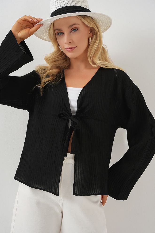 Bigdart Camicetta Nera A Righe Casual Con Scollo A V Abbigliamento all'ingrosso Modesto